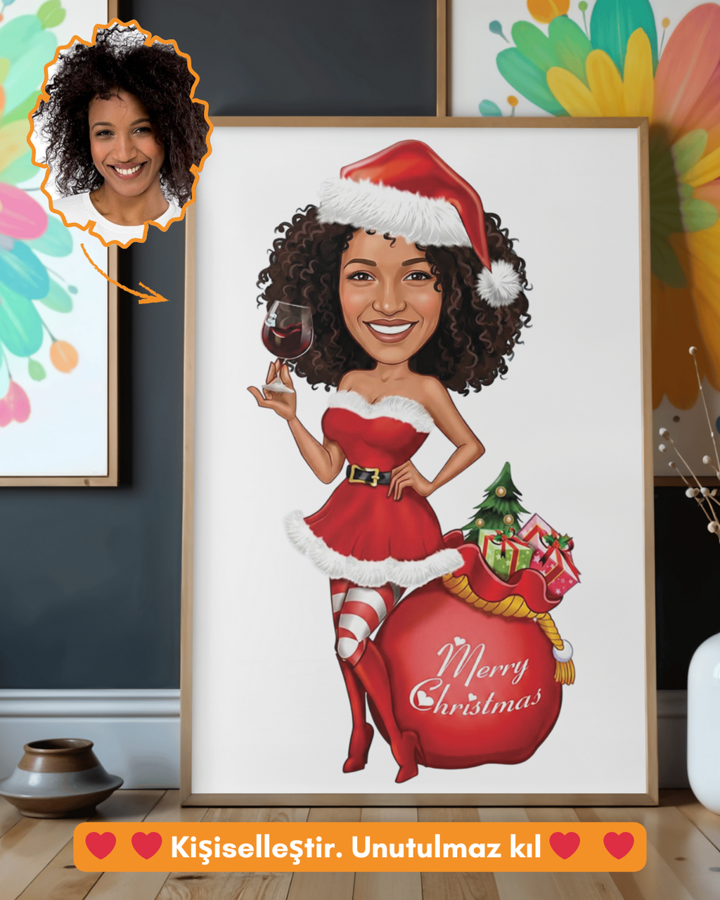 P07 : Elegant Holiday Lady with Gift Bag