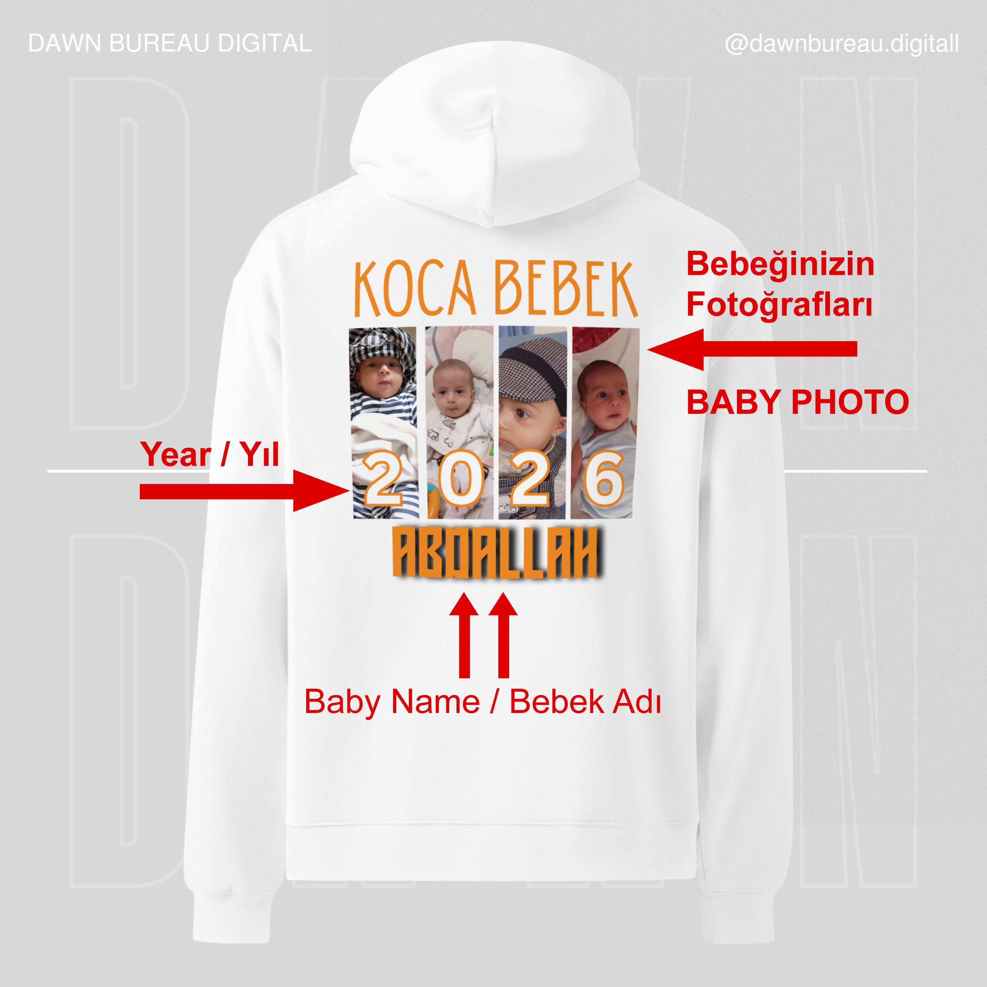 The Special Baby ( KOCA BEBEK )– Custom Baby Photo Hoodie Personalized Cotton Gift for Birthdays & Celebrations